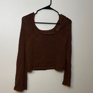 Brown Crochet Long Sleeve Top